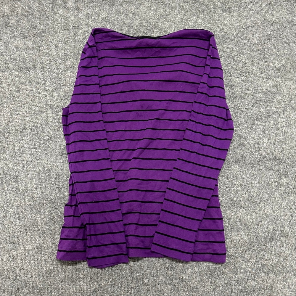 Lauren Ralph Lauren Top Womens Size L Purple Striped Cotton Henley Long Sleeve